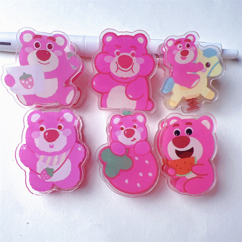 Double Sided Charms Acrylic Paper Binder Clips Clamp Sanrio Mikko Kirby Winnie the Pooh Lotso My Little Pony Toy Story