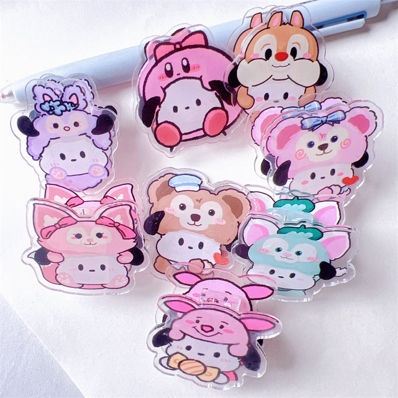 Double Sided Charms Acrylic Paper Binder Clips Clamp Sanrio Mikko Kirby Winnie the Pooh Lotso My Little Pony Toy Story