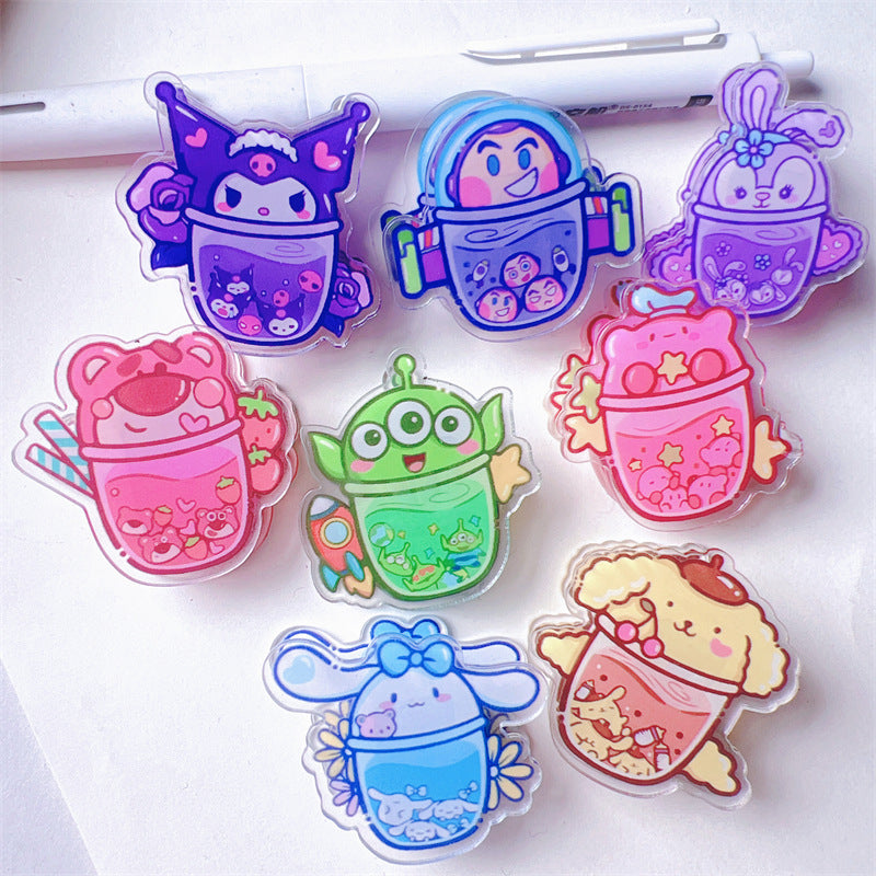 Double Sided Charms Acrylic Paper Binder Clips Clamp Sanrio Mikko Kirby Winnie the Pooh Lotso My Little Pony Toy Story