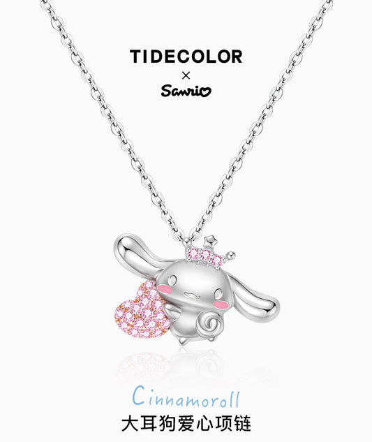 Cinnamoroll Pink Heart Zircon 925 Sterling Silver Necklace