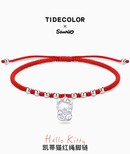 Hello Kitty Lucky Red Ox Agate 925 Sterling Silver Wrist String