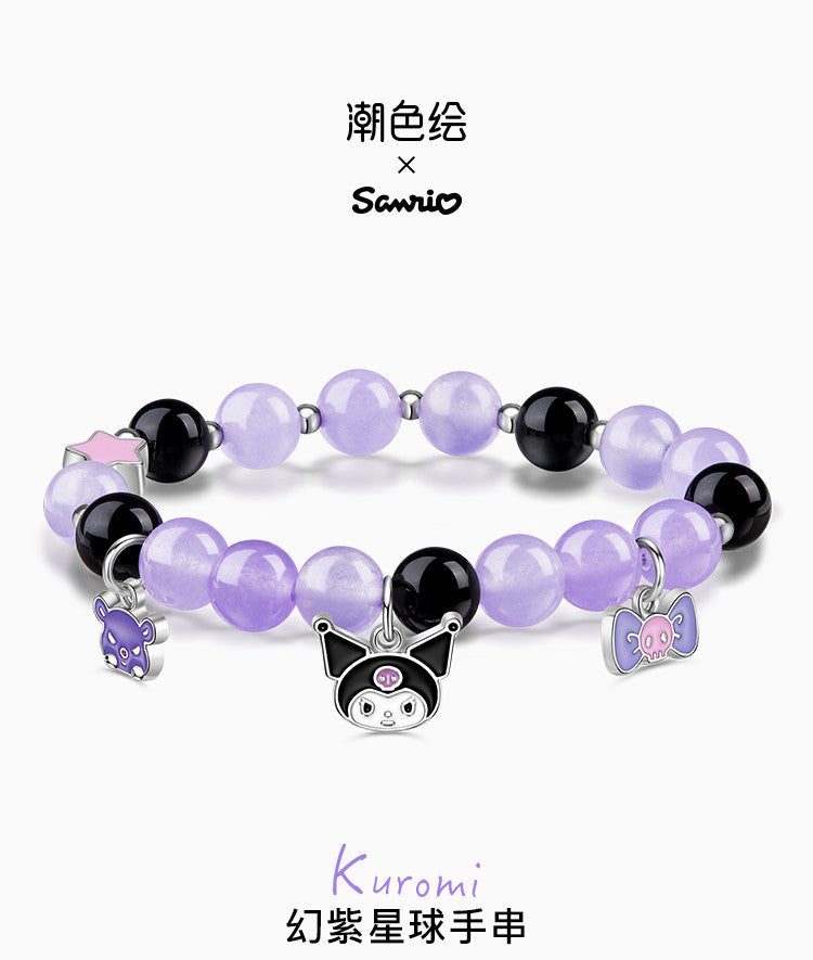 Kuromi Pink Black Purple Crystal Agate Bracelet