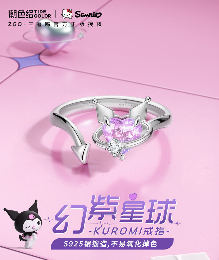 Kuromi Purple Planet 925 Sterling Silver Open Ring