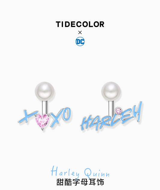 Harley Quinn Pearl 925 Sterling Silver Stud Earrings