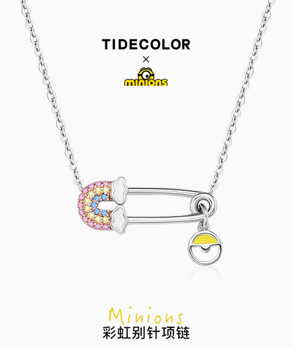 Minions Rainbow Pin 925 Sterling Silver Necklace