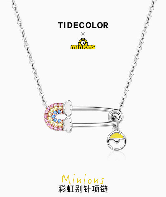 Minions Rainbow Pin 925 Sterling Silver Necklace