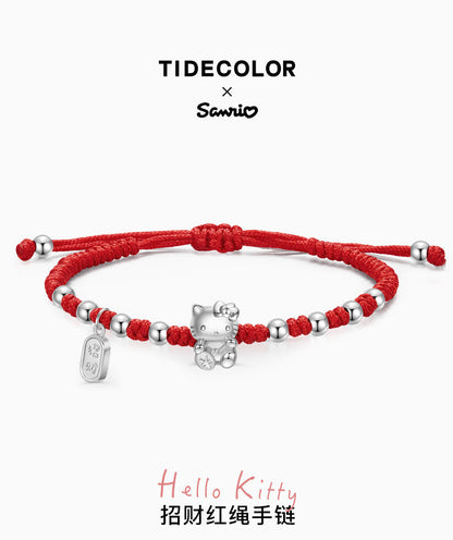 Hello Kitty Lucky Cat 925 Sterling Silver Red Wrist String