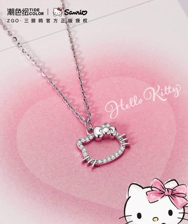 Hello Kitty Face Zircon 925 Sterling Silver Necklace