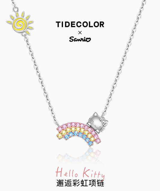 Hello Kitty Colored Rainbow Zircon 925 Sterling Silver Necklace