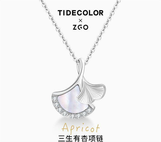 Ginkgo Leaf Pearl Shell 925 Sterling Silver Necklace