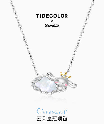 Cinnamoroll Cloud Crown Pearl Shell Zircon 18K Gold Plate 925 Sterling Silver Necklace