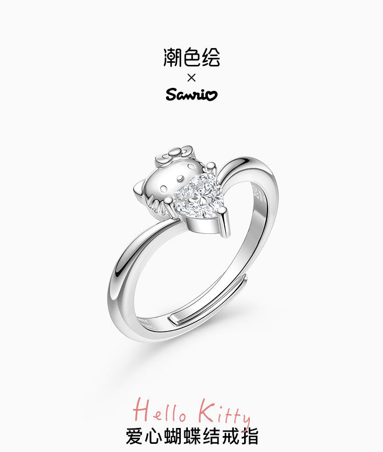 Hello Kitty Crystal Heart & Bow 925 Sterling Silver Ring