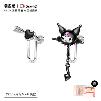 Kuromi Devil's Arrow Asymmetrical 925 Sterling Silver Earrings