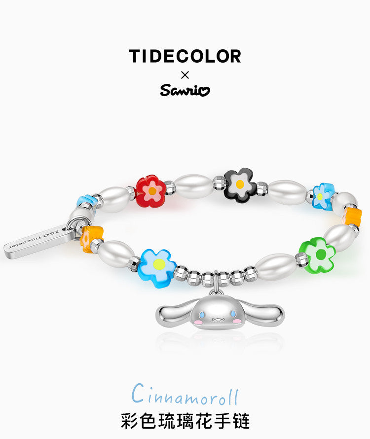 Cinnamoroll Color Glazed Flowers 925 Sterling Silver Pearl Bracelet