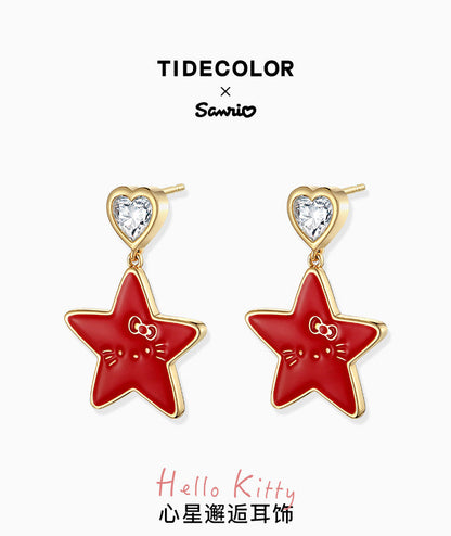 Hello Kitty Heart Star Zircon 915 Sterling Silver Earrings