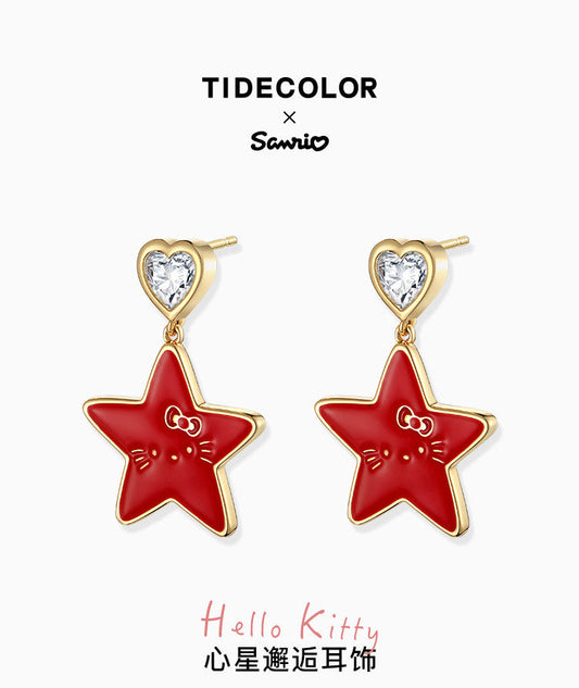 Hello Kitty Heart Star Zircon 915 Sterling Silver Earrings