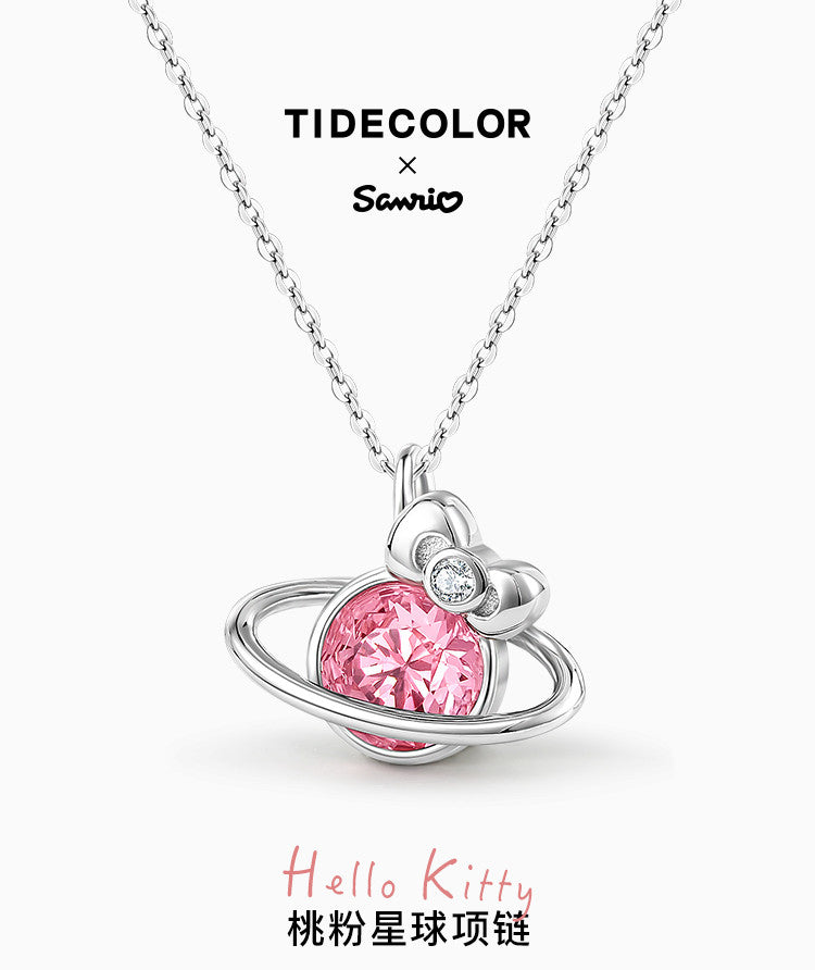 Hello Kitty Peach Pink Planet 925 Sterling Silver Necklace