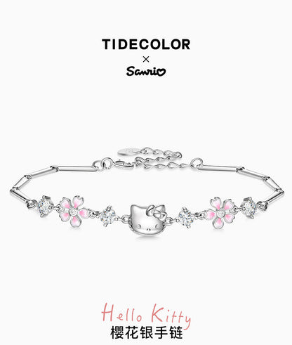 Hello Kitty Sakura Zircon 925 Sterling Silver Bracelet