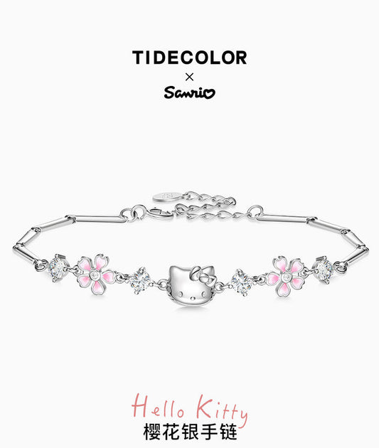 Hello Kitty Sakura Zircon 925 Sterling Silver Bracelet