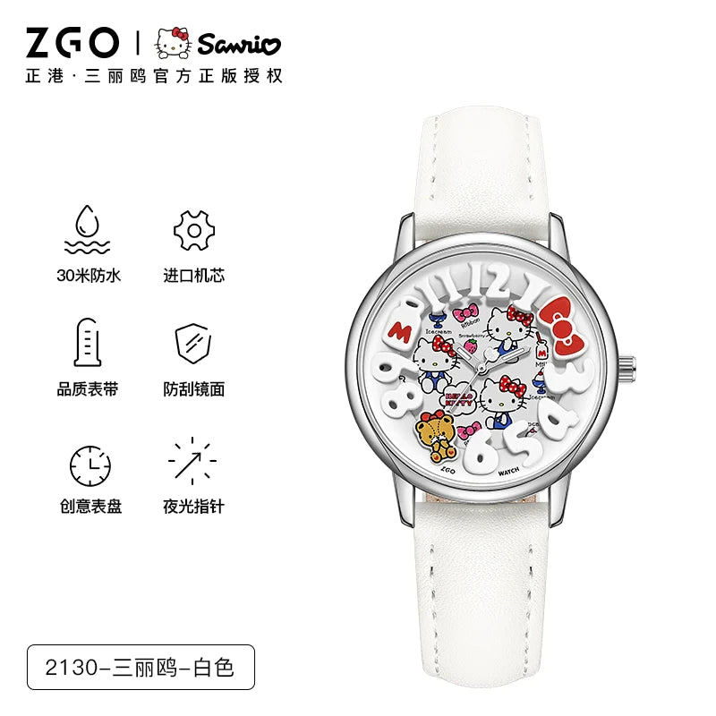 Hello Kitty Afternoon Tea Quartz Watch 30 Meter Waterproof Glow in the Dark