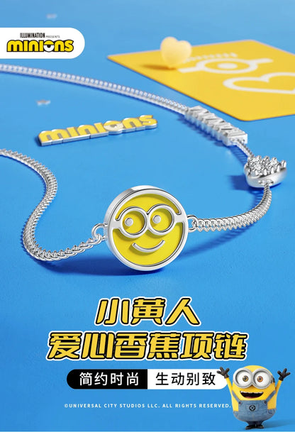 Minions Banana Heart Zircon 925 Sterling Silver Necklace