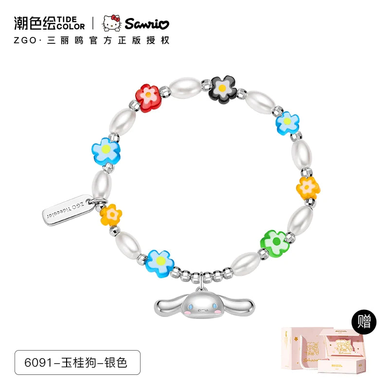 Cinnamoroll Color Glazed Flowers 925 Sterling Silver Pearl Bracelet