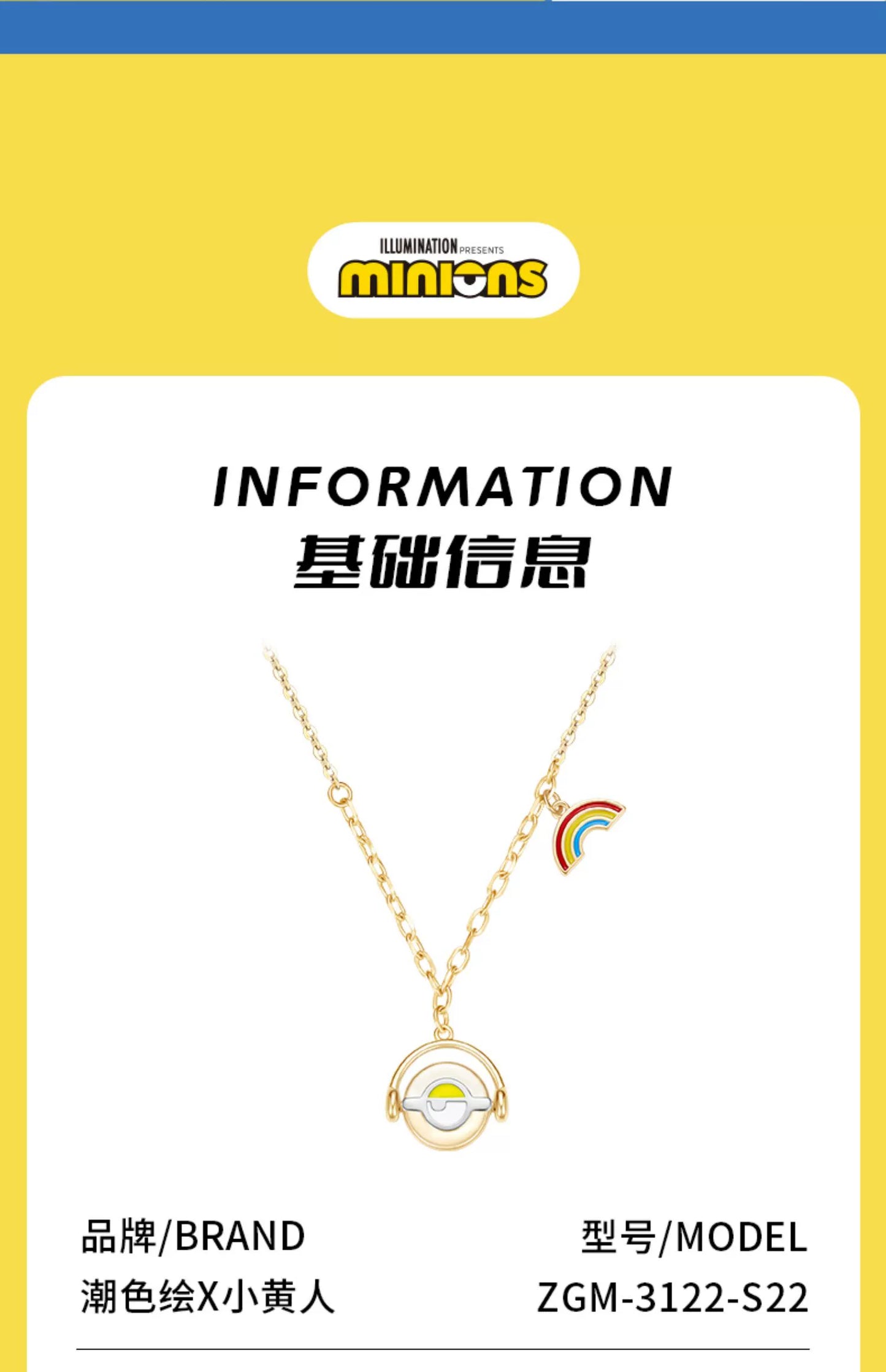 Minions Headphone Rainbow 925 Sterling Silver Necklace