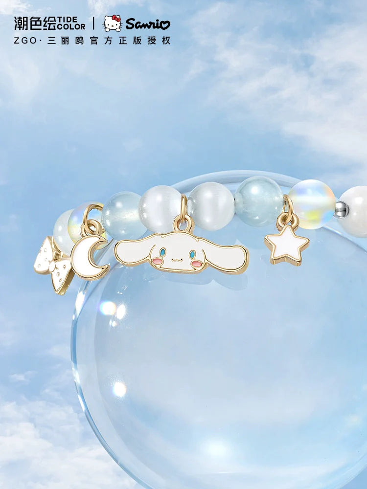 Cinnamoroll Star Moon Bow Blue White Crystal Moonstone Bracelet