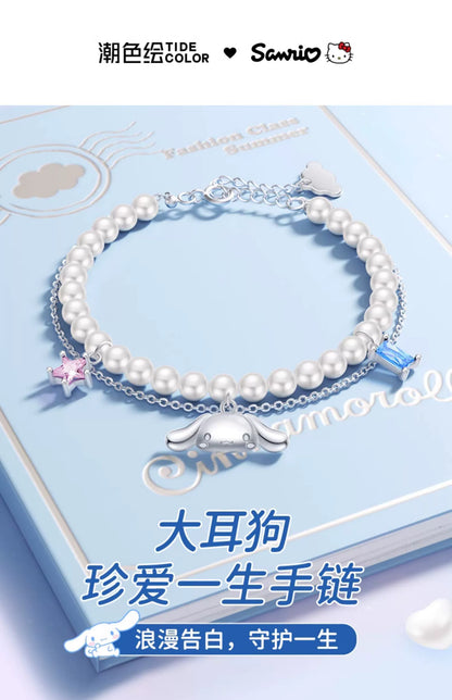 Cinnamoroll Pearl Double Layer 925 Sterling Silver Bracelet