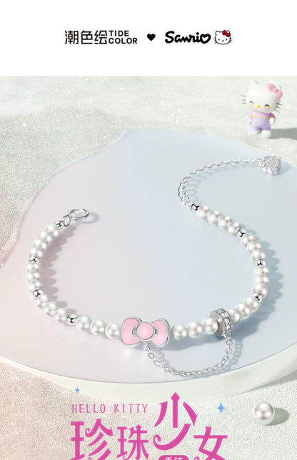 Hello Kitty Bow Pearl 925 Sterling Silver Bracelet