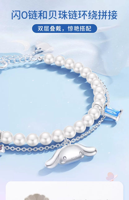 Cinnamoroll Pearl Double Layer 925 Sterling Silver Bracelet