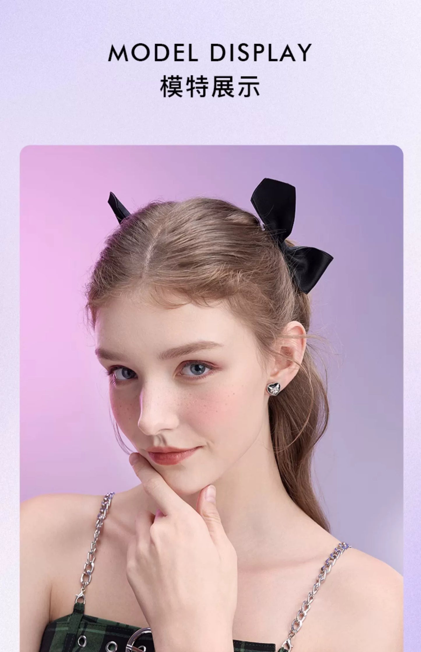 Kuromi Bow Black Heart 925 Sterling Silver Stud Earrings