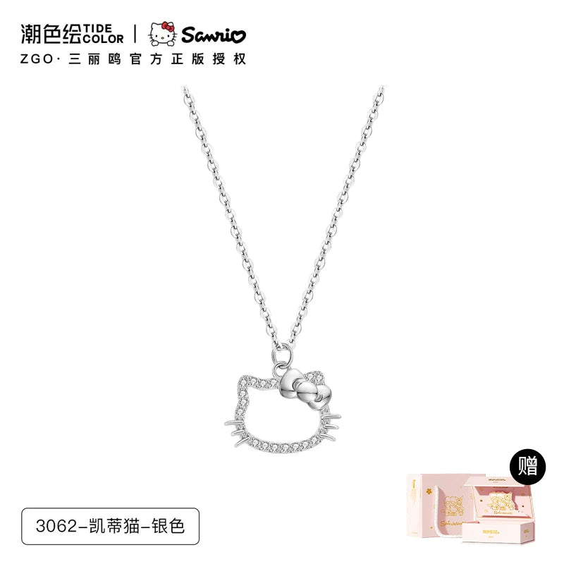 Hello Kitty Face Zircon 925 Sterling Silver Necklace