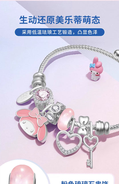 My Melody Pink Glaze Planet Key Heart Zircon 18K Gold Plated Copper Bracelet