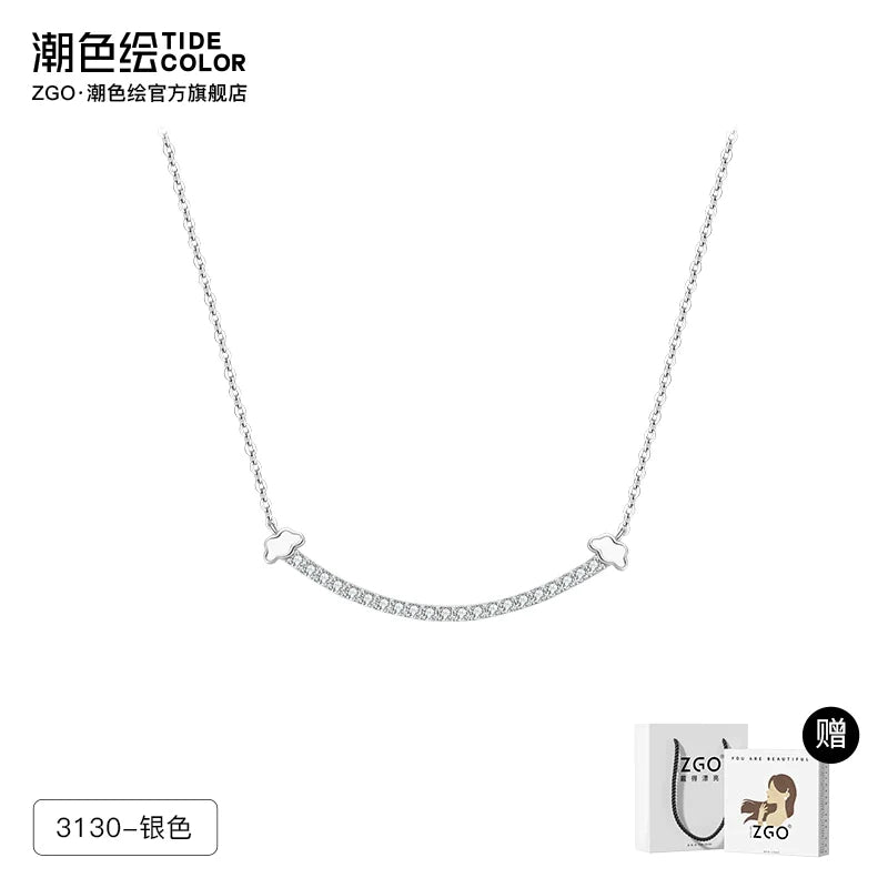 Smiley Clouds Zircon 925 Sterling Silver Necklace