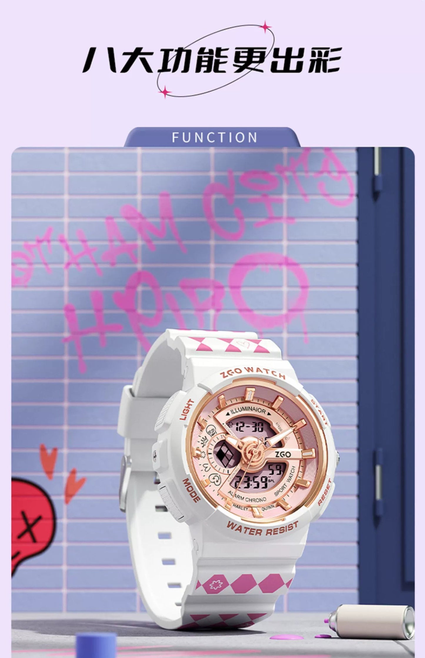 Harley Quinn Sports Watch 50M Waterproof Glow in the Dark