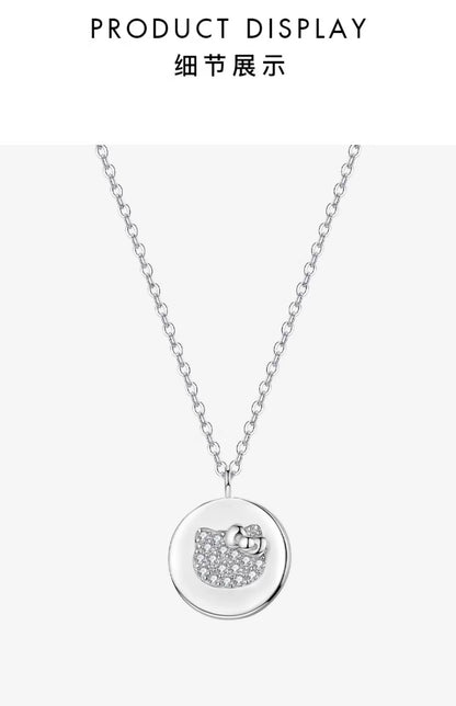 Hello Kitty Crystal Face 925 Sterling Silver Necklace