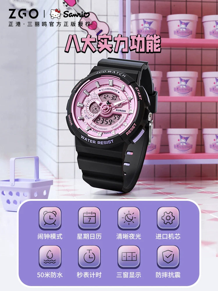 Kuromi Black Purple Sports Watch 50 Meter Waterproof Glow in the Dark