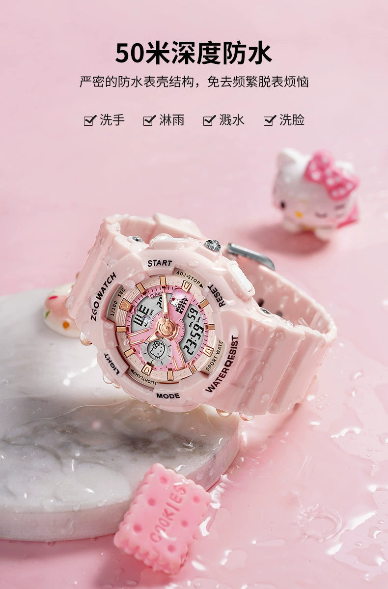 Hello Kitty Pink Sports Electric Watch 50M Waterproof Glow in the Dark