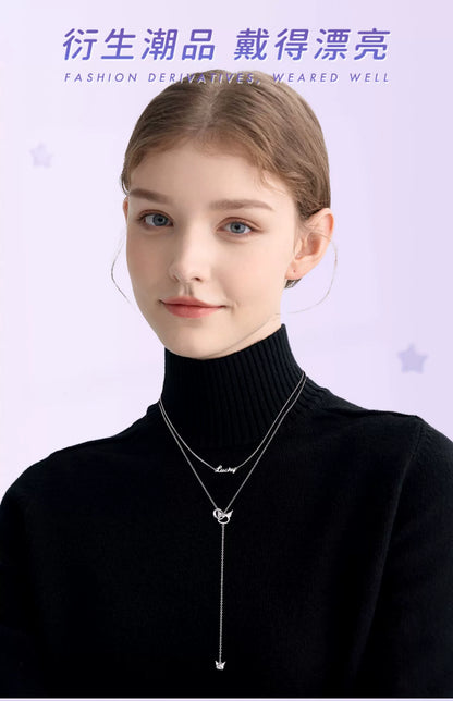 Lucky Kuromi Double Chain 925 Sterling Silver Necklace