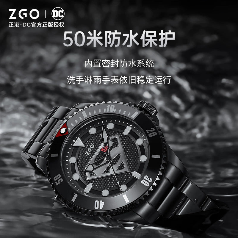 Superman Stainless Steel Mechanical Quartz Men's Watch 50M Waterproof Glow in the Dark