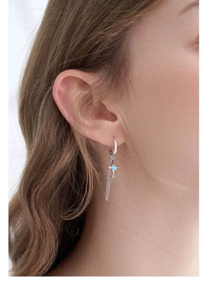 Cinnamoroll Blue Star Zircon Asymmetrical 925 Sterling Silver Earrings