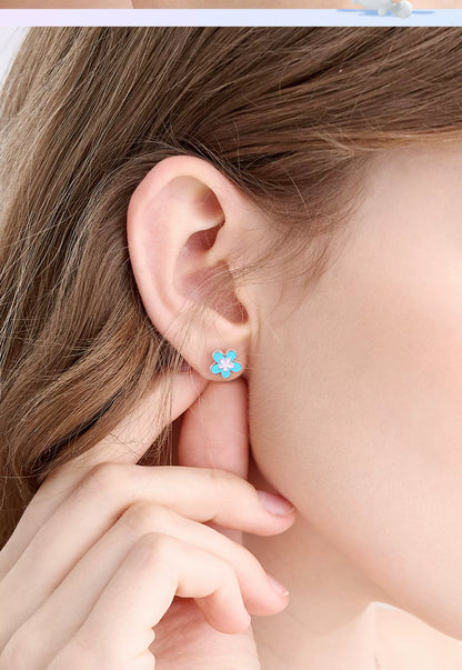 Cinnamoroll 5-Petal Flower Asymmetrical 925 Sterling Silver Stud Earrings