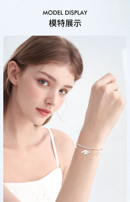 Cinnamoroll Flower Double Chain 925 Sterling Silver Bracelet