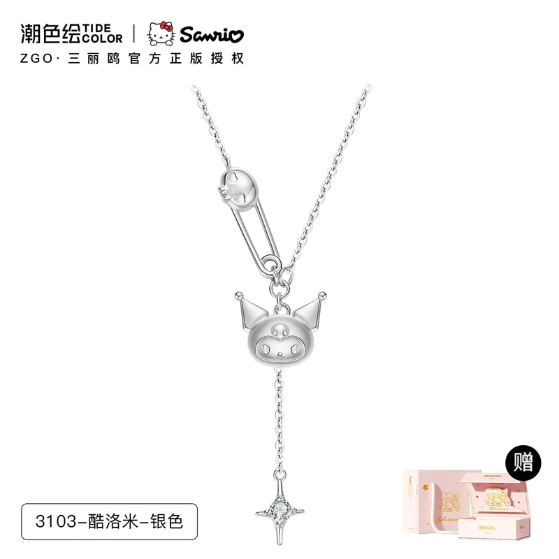 Kuromi Pin & 4-Pointed Star Zircon 925 Sterling Silver Necklace