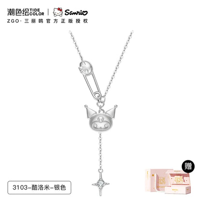 Kuromi Pin & 4-Pointed Star Zircon 925 Sterling Silver Necklace