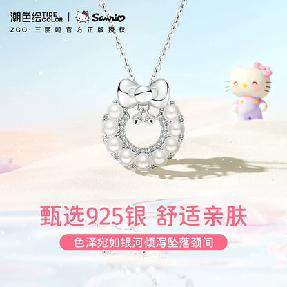 Hello Kitty Pearl Bell 925 Sterling Silver Necklace