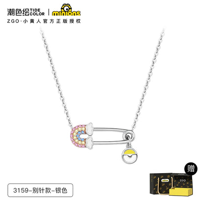 Minions Rainbow Pin 925 Sterling Silver Necklace