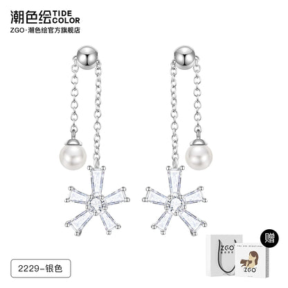 Christmas Snowflake Pearl 925 Sterling Silver Earrings