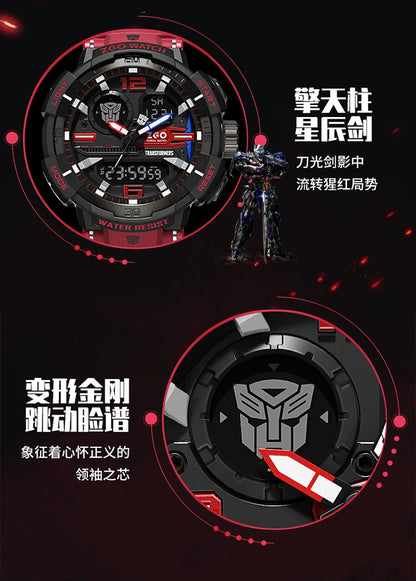 Transformers Red & Black Sports Watch 50M Waterproof Glow in the Dark